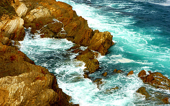 Bright Blue Water at Montana de Oro State Park, California, sea, rocks, usa, coast HD wallpaper