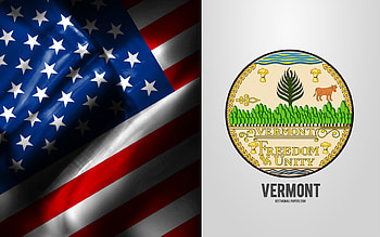 Seal of Vermont, USA Flag, Vermont emblem, Vermont coat of arms, Vermont badge, American flag, Vermont, USA HD wallpaper
