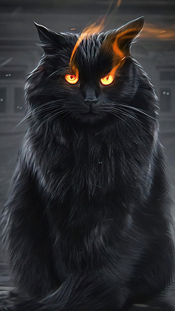 Black cat with fire eyes, Striking contrast, resolution, Fiery presence HD phone wallpaper