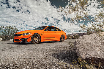 BMW M4, orange car, side view HD wallpaper
