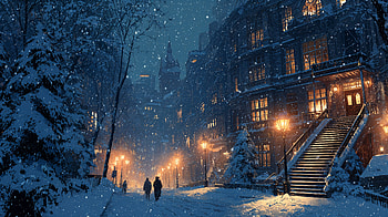 Winter Night — Snowfall on Lantern-Lit Street, Snowing, Night Snow HD wallpaper