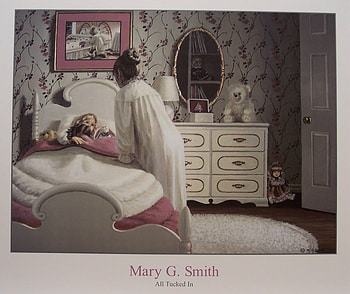Tucked in, mirror, little girl, bedroom, bed, mother, dresser HD wallpaper