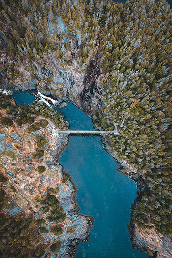 Nature, Trees, Rocks, View From Above, Lake, Bridge HD phone wallpaper