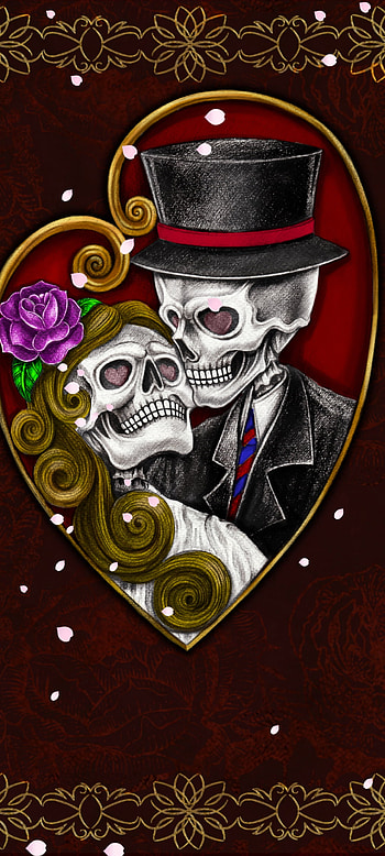 Skeleton ture Love, gold, art, Couples, costume hat, premium, romantic, skull, , heart HD phone wallpaper