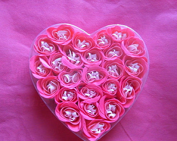 Heart full of flowers, pink, flowers, heart, petals HD wallpaper