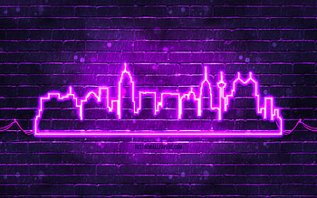 San Antonio violet neon silhouette, , violet neon lights, San Antonio skyline silhouette, violet brickwall, american cities, neon skyline silhouettes, USA, San Antonio silhouette, San Antonio HD wallpaper
