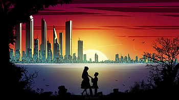 Sunset, Art, Love, City, Silhouettes, Romance HD wallpaper