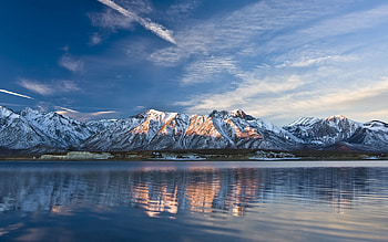 Mountains, Nature, Sky, Clouds, Vertex, Lake, Shine, Light, Ripples, Ripple, Freshness, Water Surface, Stripes, Streaks, Tops, Traces, Ridge, Spine HD wallpaper