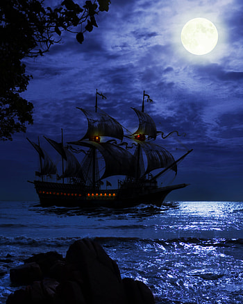 Art, Sea, Night, Waves, Dark, Ship HD phone wallpaper