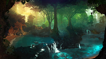 Lake Tropical Jungle Water, artist, artwork, digital-art, deviantart HD wallpaper