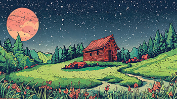 Artistic Landscape: Starry Night Cabin Serenity, artistic, landscape HD wallpaper