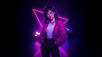 Anime Girl Stellar Glow Car, anime-girl, anime, girl, car, neon, artist, artwork, art, digital-art, ai, deviantart HD wallpaper