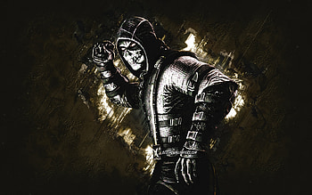 SpecOps Scorpion, Mortal Kombat, green stone background, Mortal Kombat 11, SpecOps Scorpion grunge art, Mortal Kombat characters, SpecOps Scorpion character, SpecOps Scorpion MKX HD wallpaper