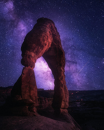Night, Rock, Dark, Starry Sky, Arch HD phone wallpaper