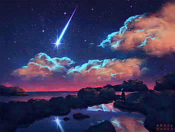 Art, Sea, Night, Rocks, Silhouette HD wallpaper