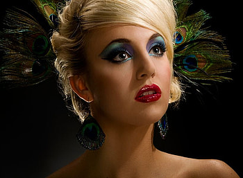 BEAUTIFUL ART .., peacoc, blond, eyes, face, decor, lips, woman HD wallpaper