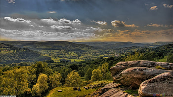 Hope Valley, valley, sunbeams, view, trees sky, rocks HD wallpaper