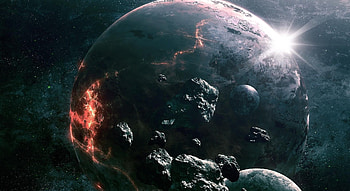 Universe, Shine, Light, Planet, Collision, Asteroids HD wallpaper