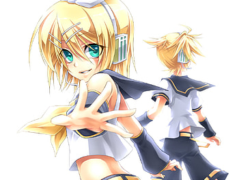 vocaloid, blue eyes, heads, len, rin, short hair, blonde hair, head ban HD wallpaper