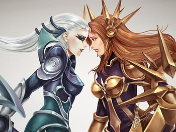 Face tp face, abstract, face to face, fantasy, girls, warior HD wallpaper