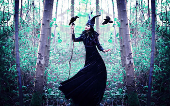 Black Crow, black, bird, crow, woman HD wallpaper