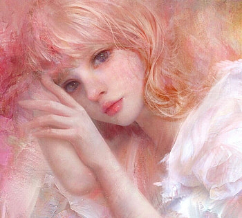Girl, art, fantasy, portrait, face, frumusete, gorgeous, superb, gigi, pink HD wallpaper