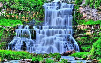 FOREST FALLS, enchanting nature, fall, wild, rocks, green nature, waterfall, nature, mountains, splendor, forest HD wallpaper