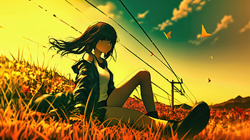 Anime Girl In Golden Sunset Field, anime-girl, golden, sunset, field, sky, clouds, artist, artwork, art, digital-art, ai, deviantart HD wallpaper
