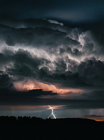 Gray Cloudy Sky, Thunder and lightning, Dramatic landscape, Electrifying beauty HD phone wallpaper