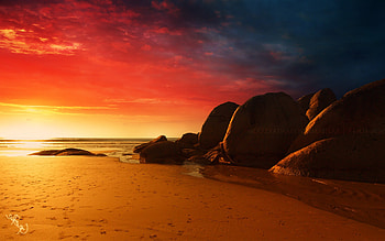 Fire Beach, fire, beach, nature, red HD wallpaper