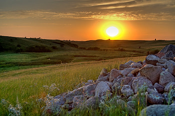 Nature, Sunset, Stones, Sun, Disk HD wallpaper