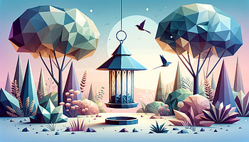 Enchanting Geometric Bird Feeder, bird feeder, landscape, bird, low poly, nature HD wallpaper