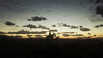 Red Dead Redemption 2 - Morning light, Arthur Morgan, cowboy, morning, silhouette, video game, Red Dead Redemption 2 HD wallpaper