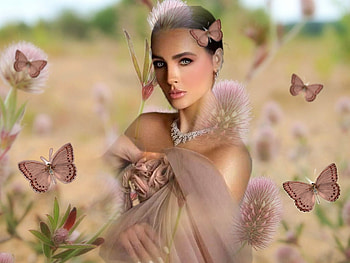 Delicate Tan, butterflies, black, white, tan, green, soft, beautiful, girl HD wallpaper