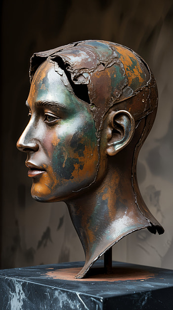 Patina Profile | Bronze Silhouette | Weathered Portrait | Profile: Oxidized Calm, sculpture HD phone wallpaper