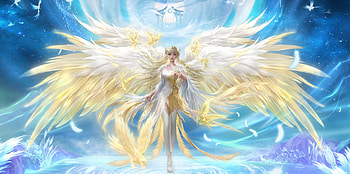 Angel, blue, wings, frumusete, gorgeous, csart, girl, superb, chen shuai, fantasy, hyjart, yellow, c s, hyj, luminos HD wallpaper