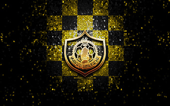 Qatar SC, glitter logo, QSL, yellow black checkered background, soccer, qatari football club, Qatar SC logo, mosaic art, football, Qatar FC HD wallpaper