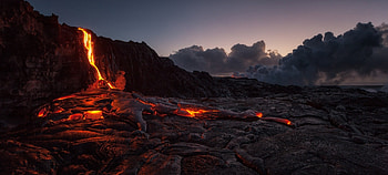 Lava, hot, soil, natural disaster, night time, ground, mountain, earth, heat, volcano, nature HD wallpaper