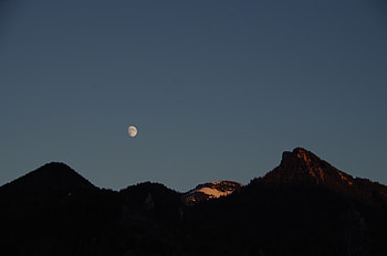 Nature, Sky, Moon, Hills, Evening HD wallpaper