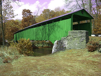 Green Covered Bridge, bridge, trees, sky, green HD wallpaper