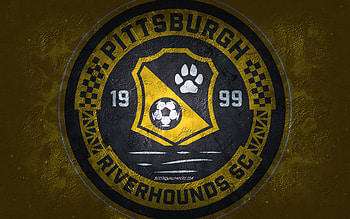 Pittsburgh Riverhounds SC, American soccer team, yellow background, Pittsburgh Riverhounds SC logo, grunge art, USL, soccer, Pittsburgh Riverhounds SC emblem HD wallpaper