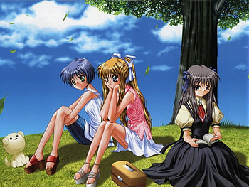 Three Girls, cute, girl, anime, three HD wallpaper