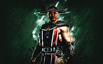 Kung Lao, Mortal Kombat, green stone background, Mortal Kombat 11, Kung Lao grunge art, Mortal Kombat characters, Skarlet character, Kung Lao Mortal Kombat HD wallpaper