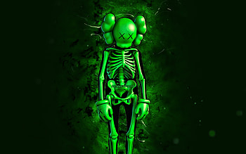 Green KAWS Skeleton, , green neon lights, Fortnite Battle Royale, Fortnite characters, Green KAWS Skeleton Skin, Fortnite, Green KAWS Skeleton Fortnite HD wallpaper
