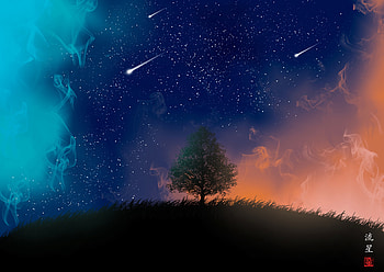 Art, Smoke, Stars, Night, Wood, Tree, Meteora, Meteors HD wallpaper