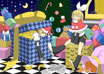 christmas kagamine len kagamine rin vocaloid, kagamine, len, christmas, rin, agamine, vocaloid HD wallpaper