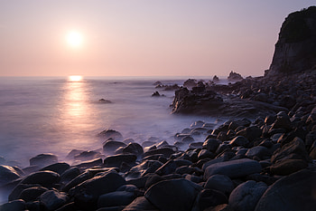 Landscape, Nature, Water, Stones, Sun, Rocks, Shore, Bank, Fog HD wallpaper