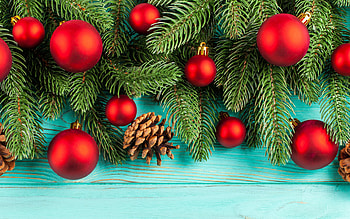 Red Christmas balls, Happy New Year, Merry Christmas, balls on the Christmas tree, New Year, blue wood background, Christmas background HD wallpaper