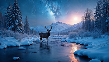 Ultra — Stag on a Frozen River, landscape, deer HD wallpaper