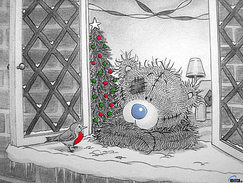 Xmas creddy, holiday, bear, window, christmas, tree HD wallpaper